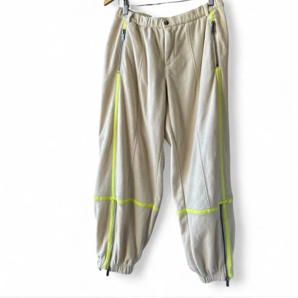 Free People Movement Arena Fleece Jogger Pants Size Small Cream Neon Ankle Zip - Picture 2 of 8